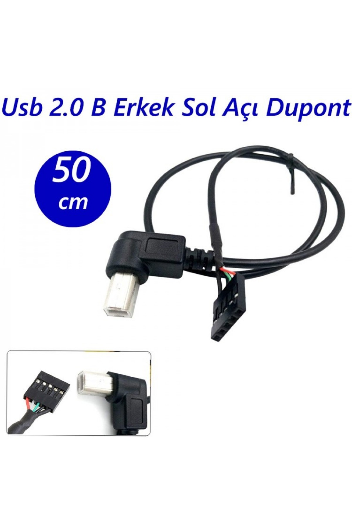 USB 2.0 B Erkek Sol Açı Dupont için 5 Pin Dişi Başlık Anakart Kablo - 50 cm
