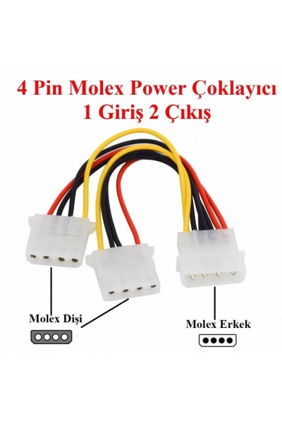 4 Pin Erkek 2 Port Dişi Molex Power Çoklayıcı Güç Kablosu